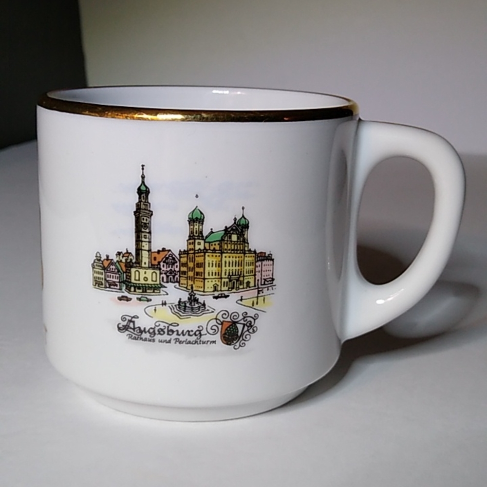 Gold trims Ceramic Mug made by A.P.M . Augsburg  Souvenir  Mug . Used
